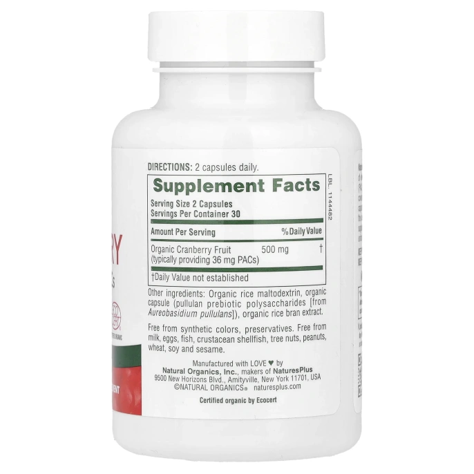 NaturesPlus, Органическая клюква, 60 капсул (250 мг на капсулу)