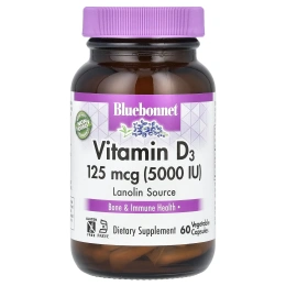 Bluebonnet Nutrition, Vitamin D3, 5000 МЕ, 60 Vegetable Capsules