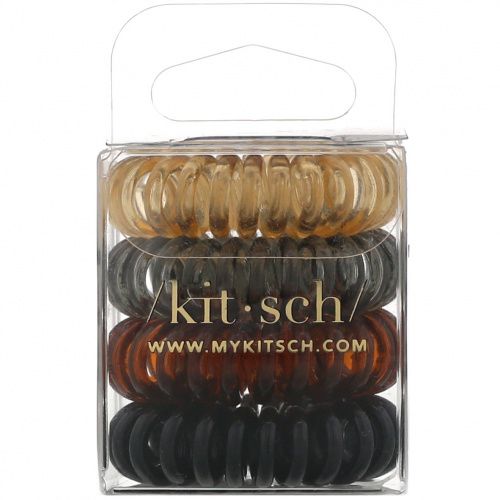 Kitsch, Спиральные резинки для волос, для брюнеток, 4 шт.