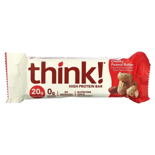 Think !, Высокопротеиновые батончики, кусочки арахисовой пасты, 5 батончиков, 60 г (2,1 унции) каждый