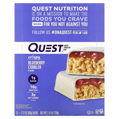 Quest Nutrition, Hero Protein Bar, Хрустящий черничный коблер, 12 батончиков, 2,12 унции (60 г)