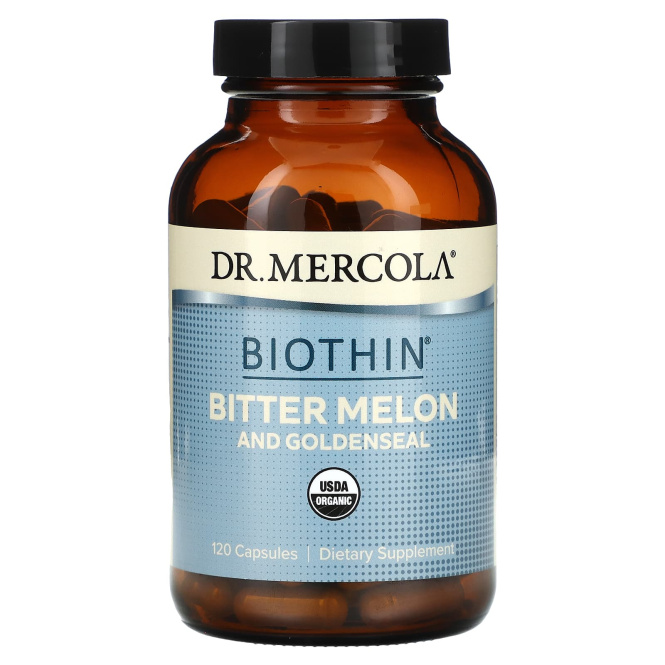 Dr. Mercola, Biothin, горькая дыня и желтокорень, 120 капсул
