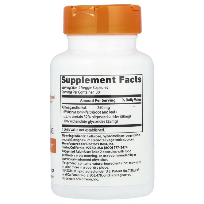 Doctor's Best, ашваганда с Sensoril, 125 мг, 60 вегетарианских капсул