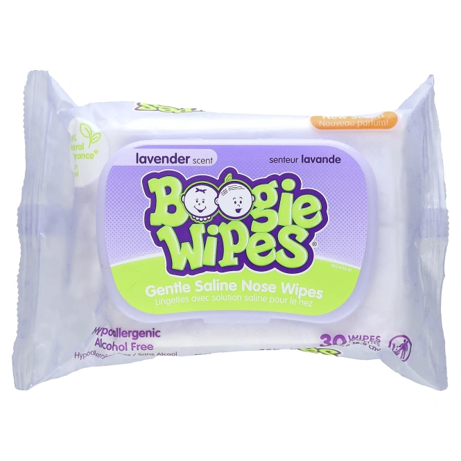 Boogie Wipes, Нежные солевые салфетки для носа, аромат лаванды, 30 салфеток