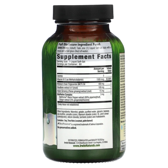 Irwin Naturals, Одна в день Mega B-12 60 софтгелей