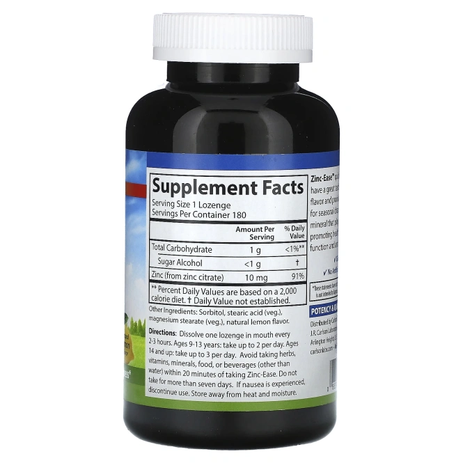 Carlson, Zinc-Ease, успокаивающие пастилки, натуральный лимон, 180 пастилок