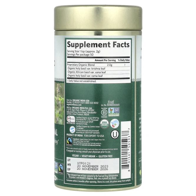 Organic India, оригинальный рассыпной чай, тулси, без кофеина, 100 г (3,5 унции)