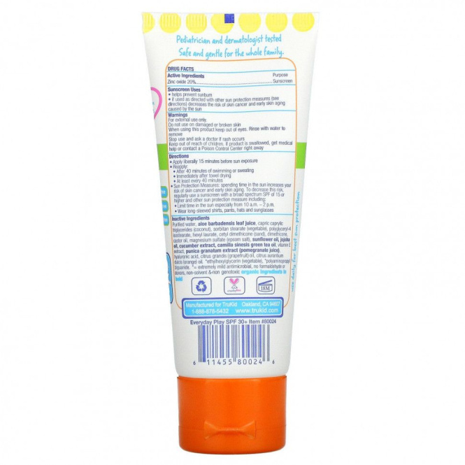 TruKid, TruBaby, солнцезащитное средство для ежедневного использования, SPF 30+, легкий цитрусовый аромат, 58 мл (2 жидк. Унции)