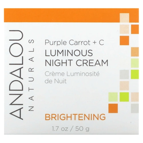 Andalou Naturals, Ночной крем для придания сияния коже, фиолетовая морковь + С, 1,7 жидких унций (50 мл)