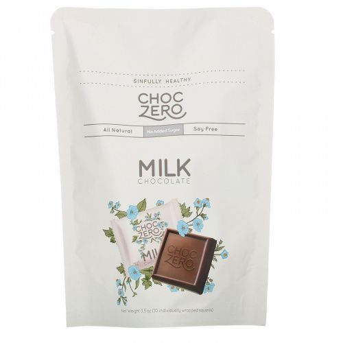 ChocZero, Milk Chocolate Squares, No Sugar Added, 10 Pieces, 3.5 oz Each