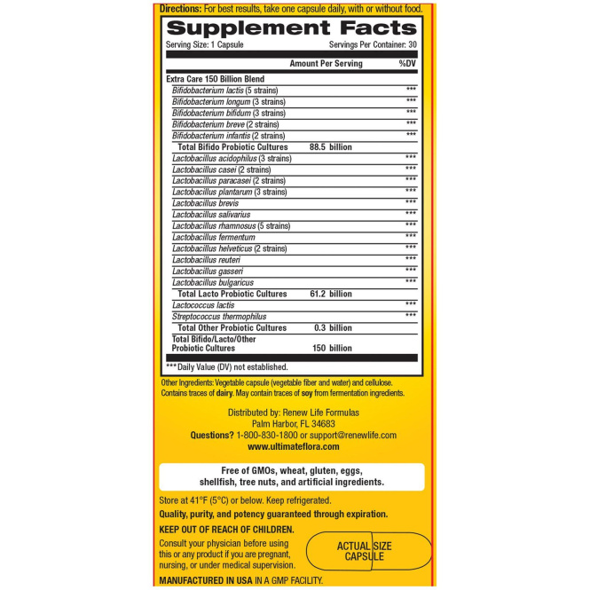 Renew Life, Дополнительный уход, пробиотик Ultimate Flora, 150 млрд живых культур, 30 растительных капсул