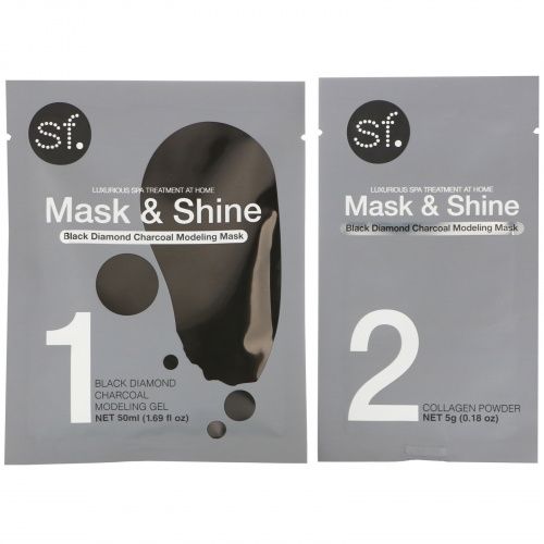 SFGlow, Mask & Shine, Black Diamond Charcoal Modeling Mask, 4 Piece Kit