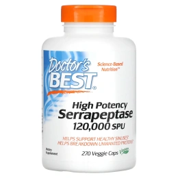 Doctor's Best, Серрапептаза высокой эффективности, 120 000 единиц серрапептазы, 270 вегетарианских капсул