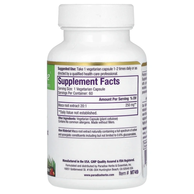Paradise Herbs, Перуанское золото, мака, 60 вегетарианских капсул