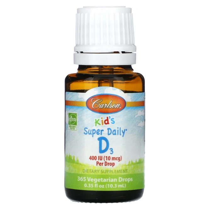 Carlson, Kids Super Daily® D3, 10 мкг (400 МЕ), 10,3 мл (0,35 жидк. Унции)