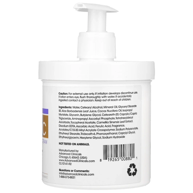 Advanced Clinicals, осветляющий крем с витамином С, улучшенная формула, 454 г (16 унций)