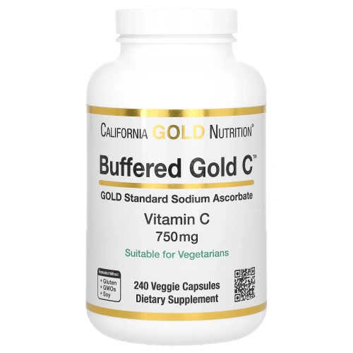California Gold Nutrition, Buffered Gold C, Non-Acidic Vitamin C, 750 mg, 240 Растительная капсула