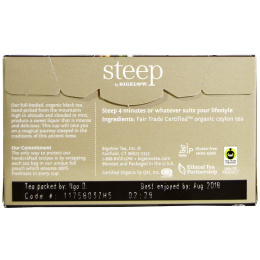 Bigelow, Стип, органический черный чай, английский завтрак, 20 пакетиков, 1,60 унции (45 г)