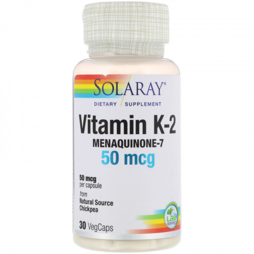 Solaray, Витамин K2, менахинон-7, 50 мкг, 30 вегетарианских капсул