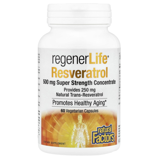 Natural Factors, RegenerLife® ресвератрол, 500 мг, 60 вегетарианских капсул