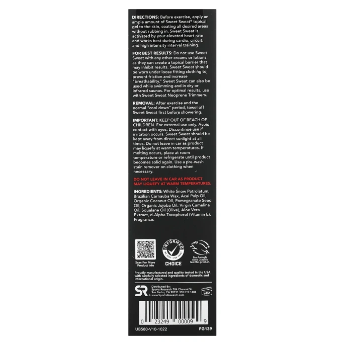 Sports Research, Sweet Sweat Stick, добавка для повышения эффективности тренировок, 182 г (6,4 унции)