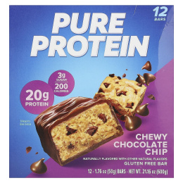 Pure Protein, батончик без глютена, жевательная шоколадная крошка, 12 батончиков по 50 г (1,76 унции)