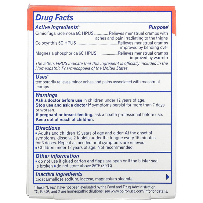 Boiron, Циклиз при спазмах, Менструальные спазмы, 60 быстрорастворимых таблеток