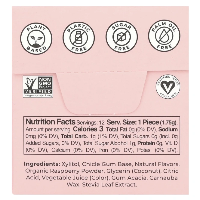 Refresh Gum, растительная жевательная резинка, со вкусом малины, 12 шт.