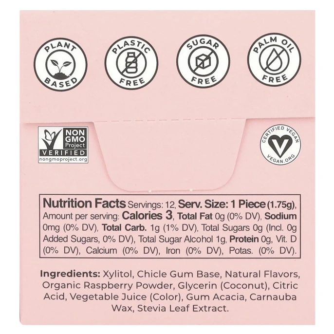 Refresh Gum, растительная жевательная резинка, со вкусом малины, 12 шт.