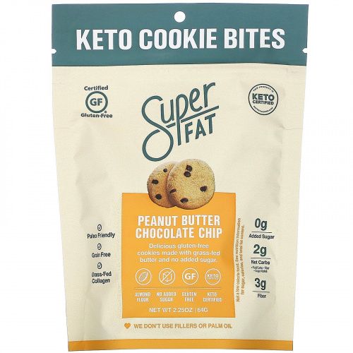SuperFat, Keto Cookie Bites, Peanut Butter Chocolate Chip, 3 Packs, 2.25 oz(64g) Each