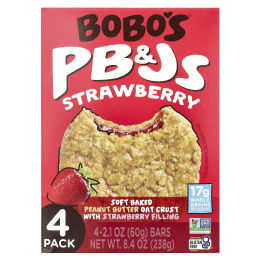 Bobo's Oat Bars, PB & Js, клубника, 4 упаковки по 60 г (2,1 унции)