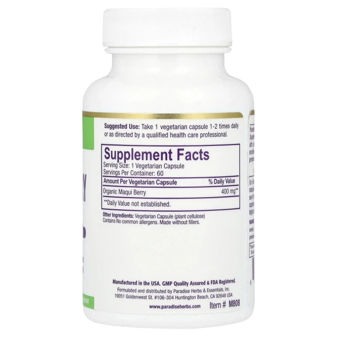 Paradise Herbs, Organics, ягоды маки, 60 растительных капсул