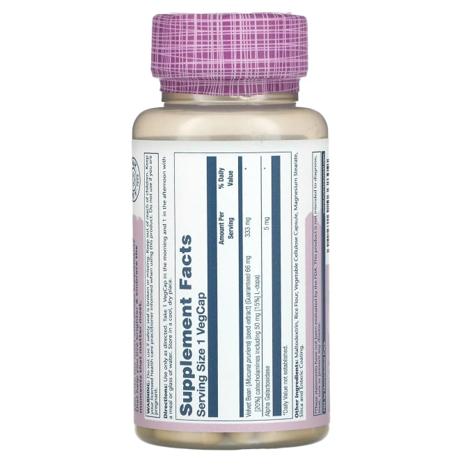 Solaray, DopaBean, мукуна жгучая, 60 вегетарианских капсул