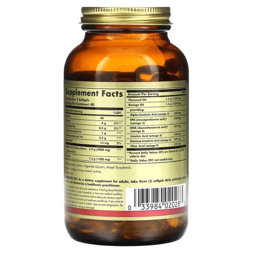 Solgar, Омега 3-6-9 (1 300 мг), 120 мягких капсул