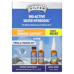 Sovereign Silver, Bio-Active Silver Hydrosol, Daily + Immune Support, Trial & Travel Kit, 10 част. / Млн, 3 шт., По 29 мл (1 жидк. унц.)
