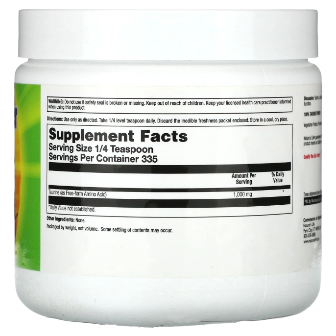 Nature's Life, Таурин порошок, без вкуса, 335 г