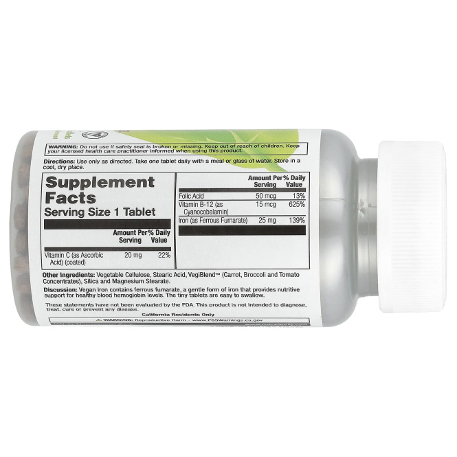 VegLife, Железо растительного происхождения, 25 мг, 100 таблеток