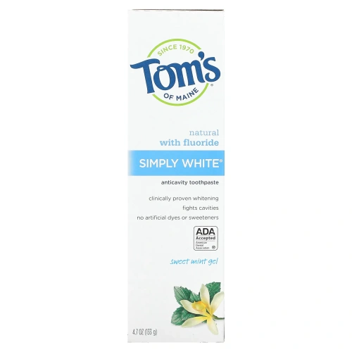 Tom's of Maine, Simply White, отбеливающая зубная паста с фтором, гель со вкусом сладкой мяты, 4,7 унции (133,2 г)