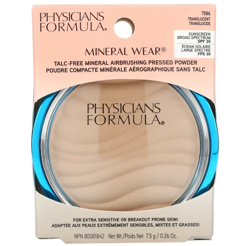 Physicians Formula, Mineral Wear, Компактная пудра с эффектом аэрографа SPF 30, прозрачный, 0,26 унции (7,5 г)