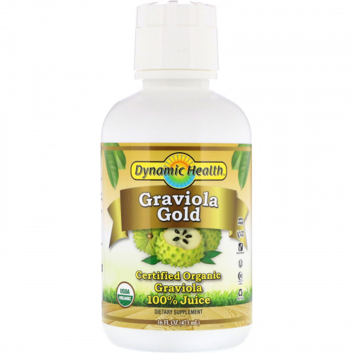 Dynamic Health  Laboratories, Сертифицированная органическая золотая гравиола, 100% сок, 16 ж. унц. (473 мл)