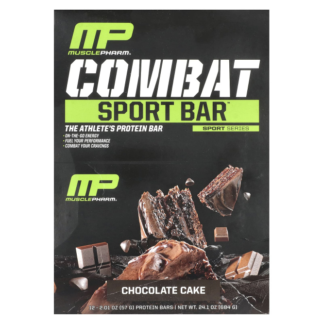 MusclePharm, Гибридные серии, Combat Crunch, Шоколадный торт, 12 баров, 2,22 унции (63 г) Каждый