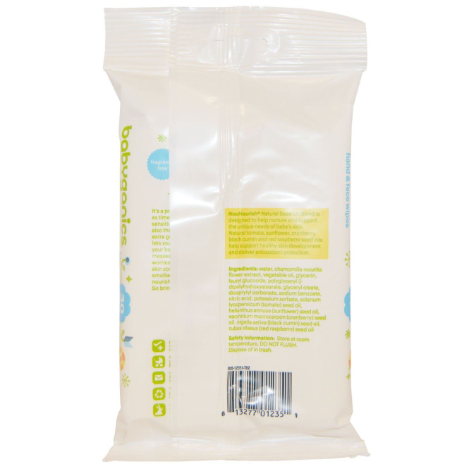 BabyGanics, Салфетки для рук и лица, без запаха, 30 салфеток
