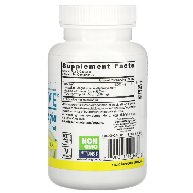 Jarrow Formulas, HCActive, экстракт гарцинии камбоджийской, 90 вегетарианских капсул