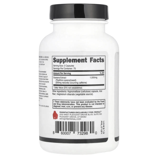 PrePrimal, Гуарана, 150 капсул (500 мг в каждой капсуле)