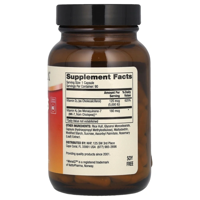 Dr. Mercola, Витамины D3 и K2, 5000 МЕ, 90 капсул