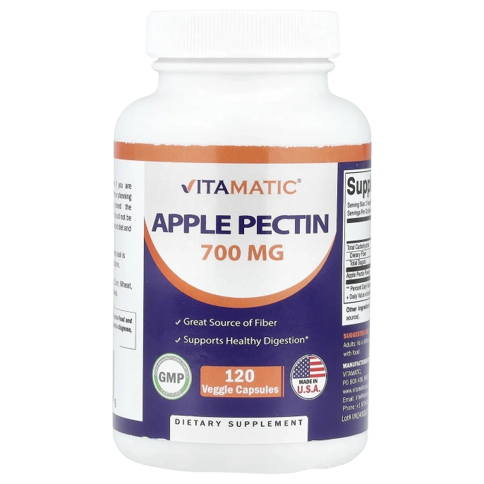 Vitamatic, Яблочный пектин, 120 растительных капсул (700 мг на капсулу)