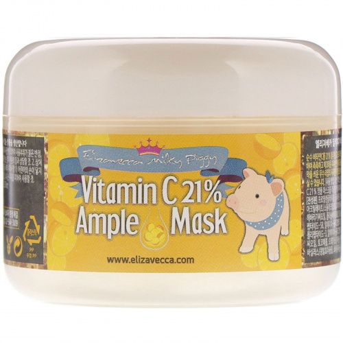 Elizavecca, Milky Piggy, маска для лица с витамином С 21% разогревающая, 100 г (3,53 унции)