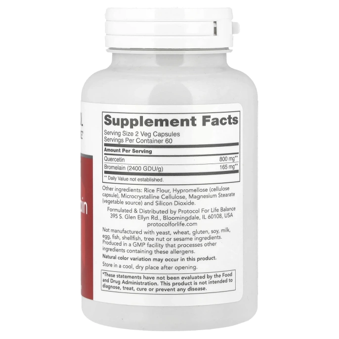 Protocol for Life Balance, Кверцетин с бромелаином, 120 растительных капсул