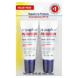 Aquaphor, Средство для защиты губ и солнцезащитное средство, SPF 30, без отдушек, 2 тюбика по 10 мл (0,35 жидк. унц.)