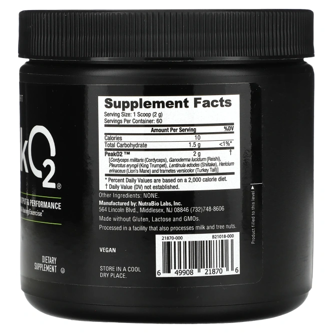 NutraBio, Peak O2, без добавок, 120 г (4,2 унции)